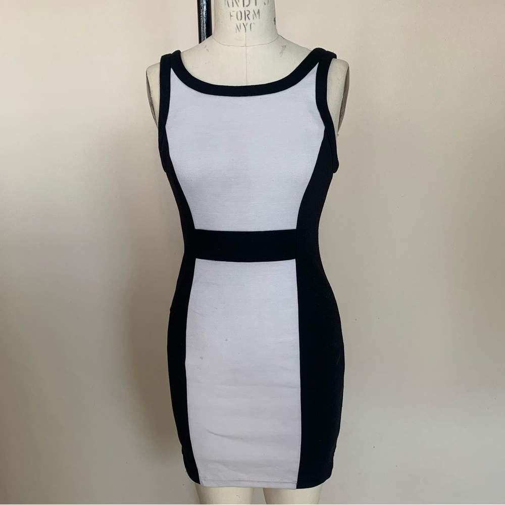 Express Black and White Color Block Bodycon Mini Dress